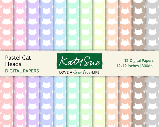 Pastel Cat Heads | 12x12 Digital Papers
