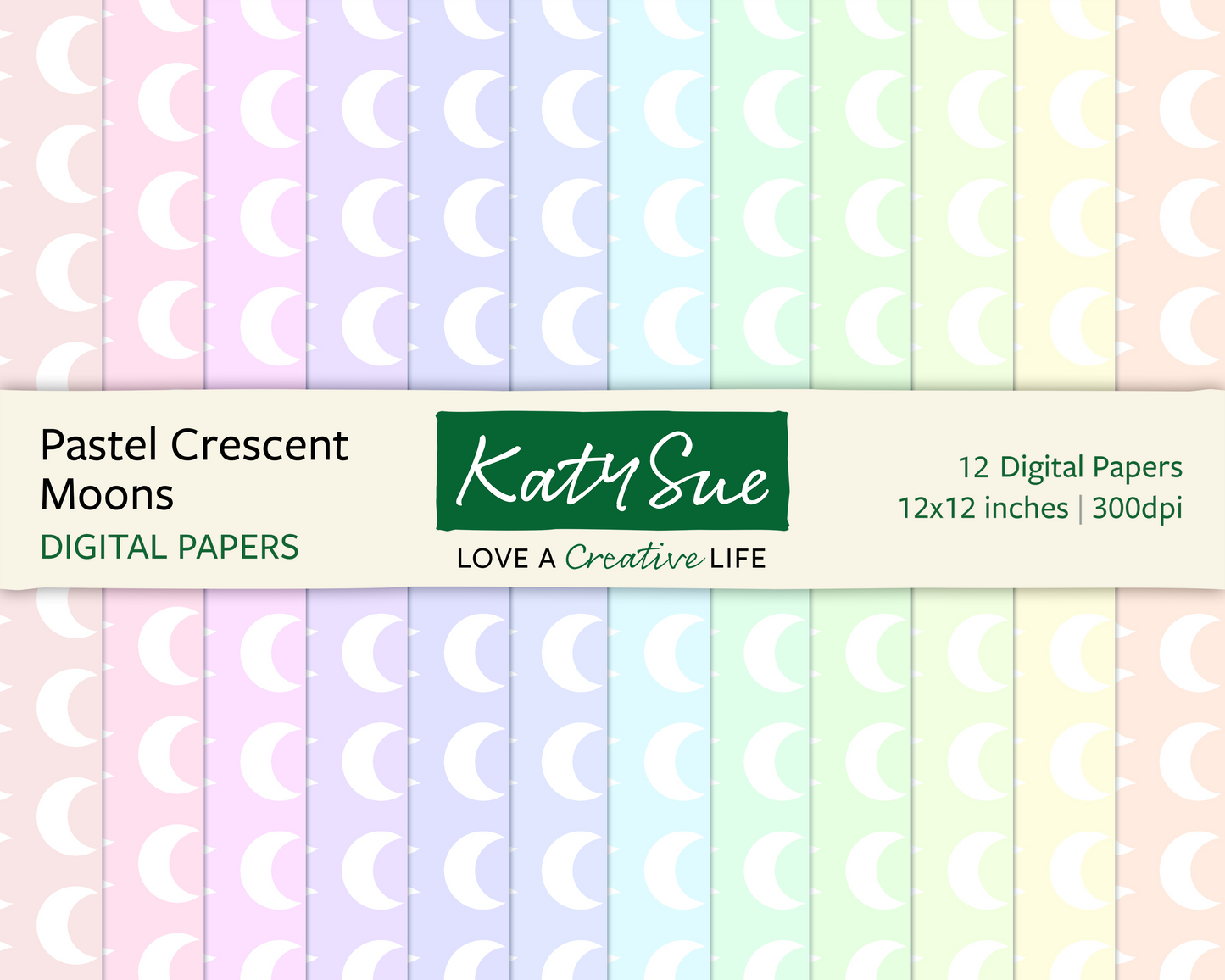 Pastel Crescent Moons | 12x12 Digital Papers