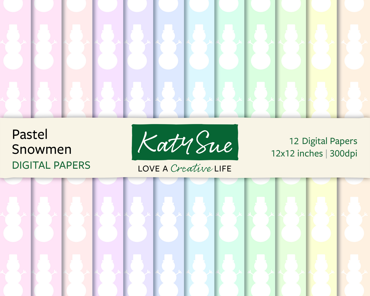 Pastel Snowman | 12x12 Digital Papers