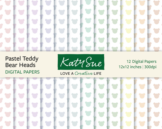 Pastel Teddy Bear Heads | 12x12 Digital Papers
