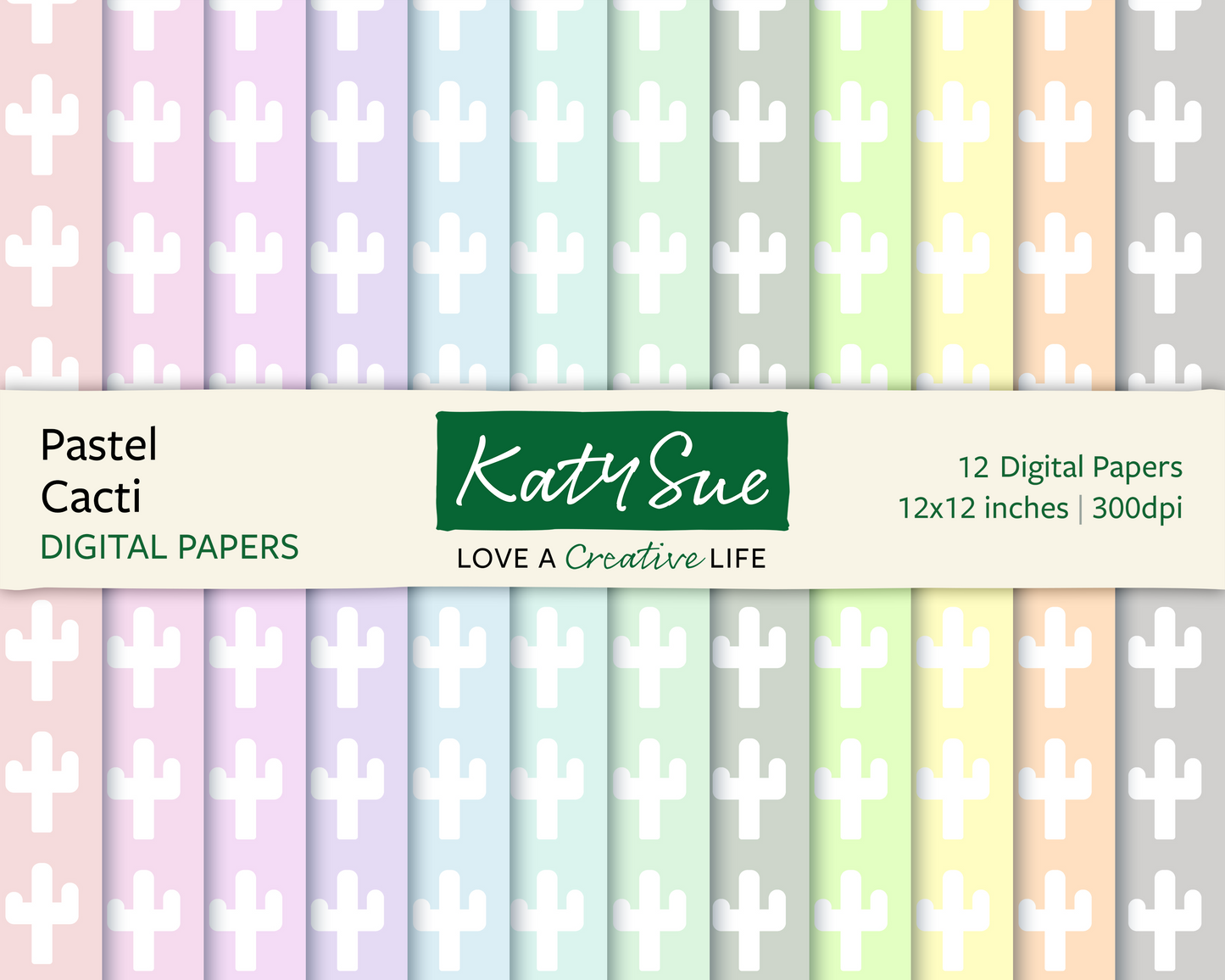 Pastel Cacti | 12x12 Digital Papers