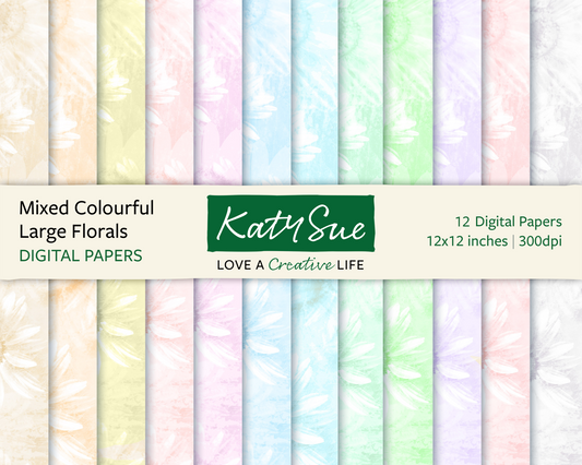 Mixed Colourful Large Florals | 12x12 Digital Papers