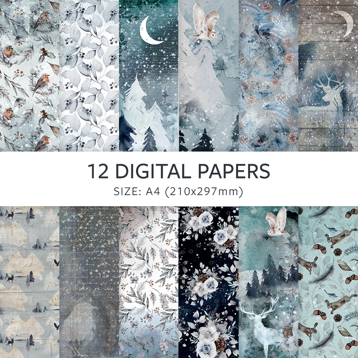 Moonlight Forest Digital Papers Collection