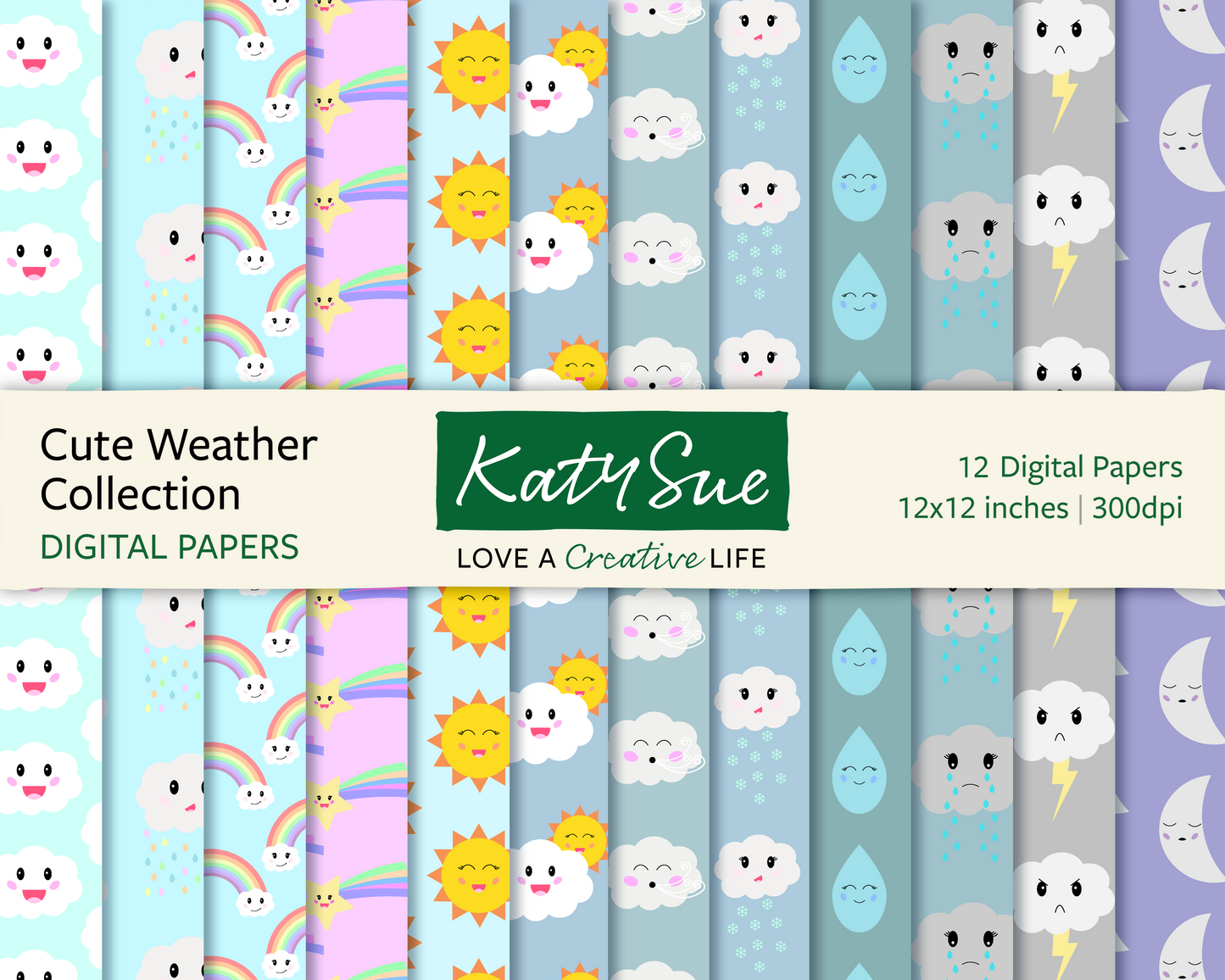 Cute Weather Collection | 12x12 Digital Papers