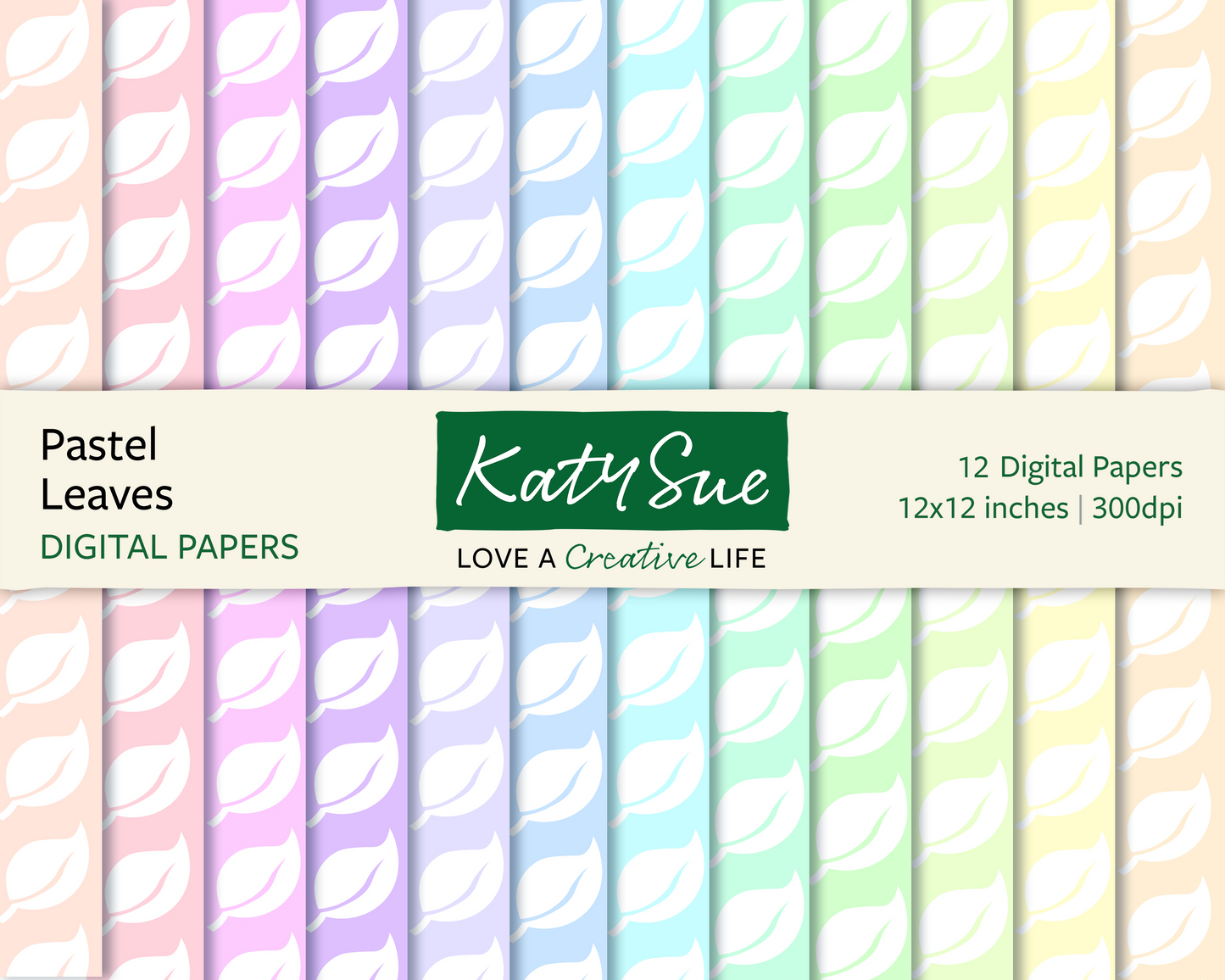 Pastel Leaves | 12x12 Digital Papers