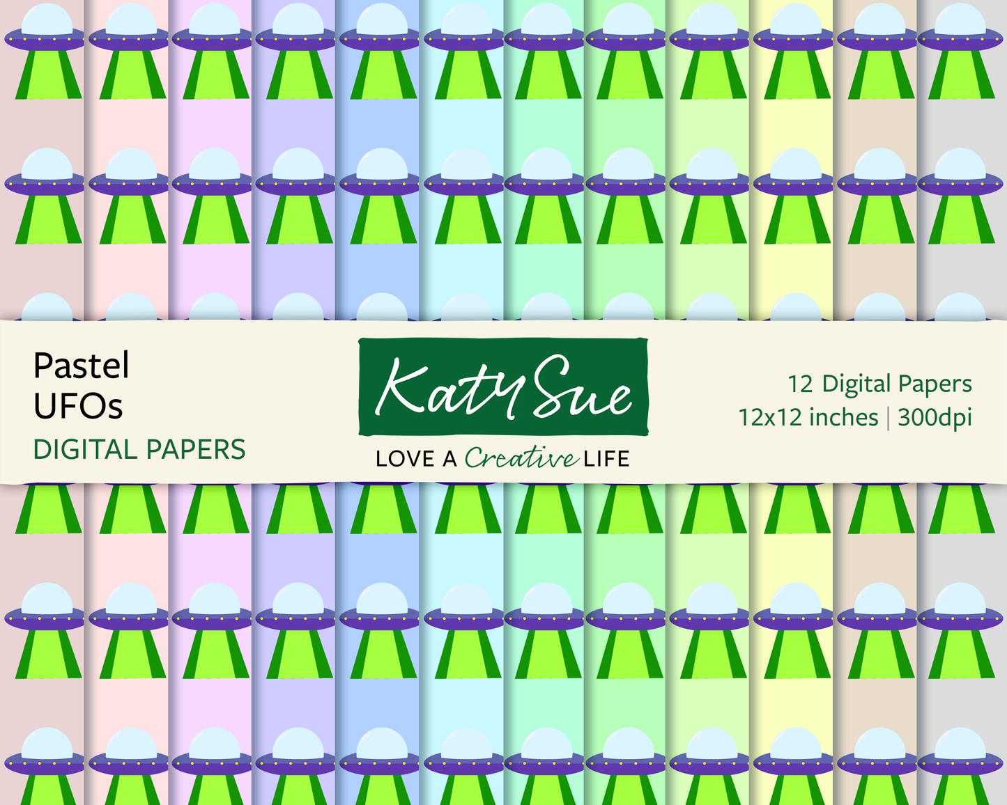 Pastel UFOs | 12x12 Digital Papers