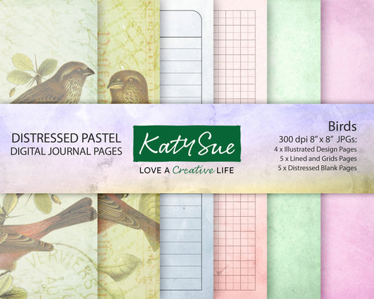 Distressed Pastel Birds | Digital Journal Pages