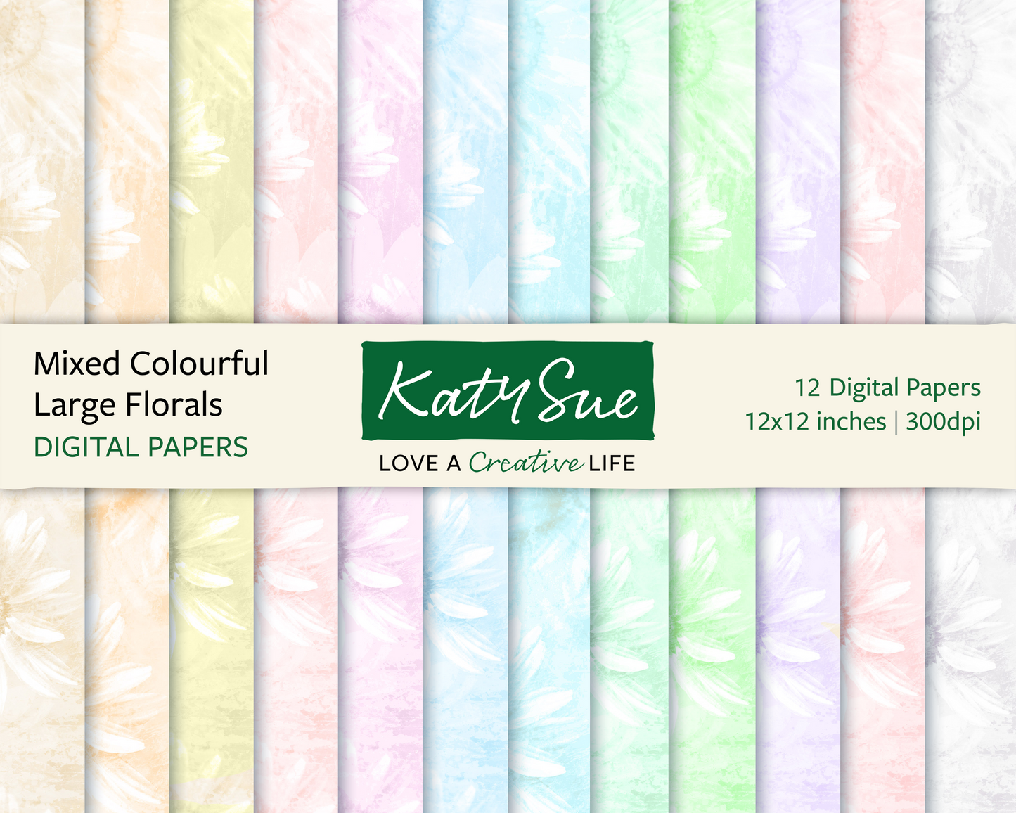 Mixed Colourful Large Florals | 12x12 Digital Papers